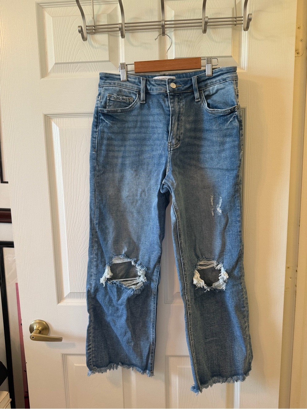 Women's Cropped Distressed Blue Denim Jeans